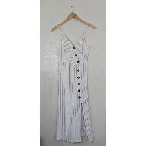 URBAN Romantics White Striped Midi Dress - Picture 1 of 11